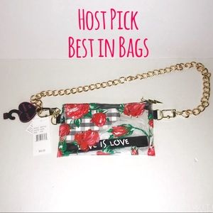 Betsey Johnson Purse/ Fanny Pack BNWT Clear w/ Roses Pattern & Gold Chain